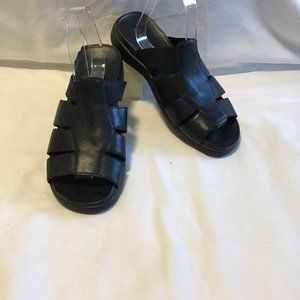 Bass Black Leather Slide Sandals with Cutout Straps